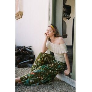 Anthropologie / Maeve Shiloh Knit Wide-Leg Pants in Green Motif